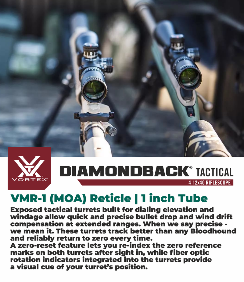 Vortex Optics Diamondback 4-12x40 SFP Riflescope VMR-1 (MOA) Reticle, 1 inch Tube (DBK-10025)