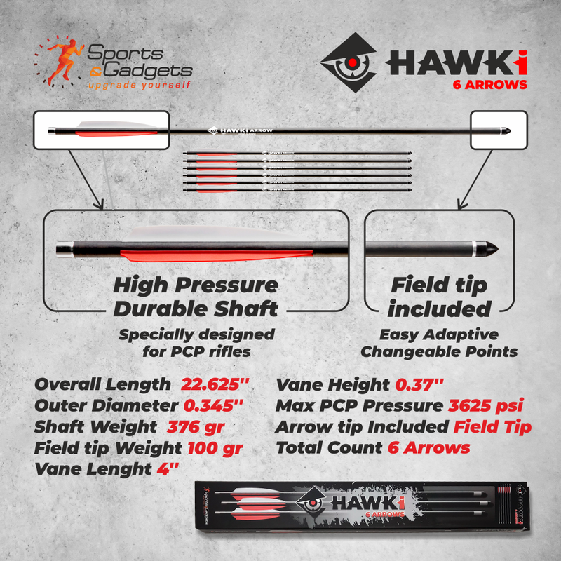 Hawki Carbon PCP 376 gr Arrows Bolts for Hunting PCP Air Guns