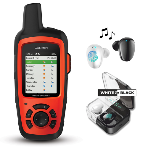 Garmin InReach Explorer+ Handheld Satellite Communicator with GPS Navigation, Maps and Sensors and Wearable4U EarBuds Ultimate