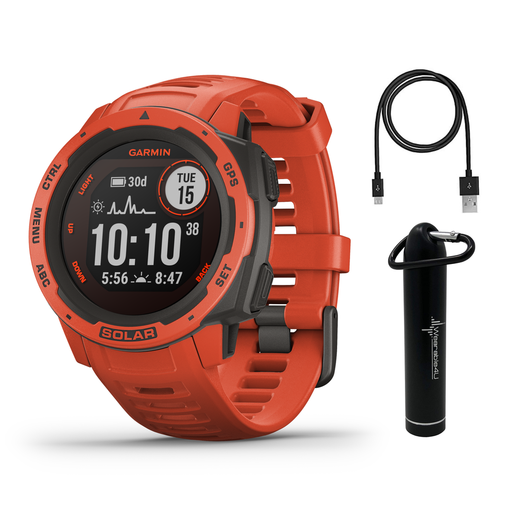 Garmin Instinct Solar Premium GPS Smartwatch with Wearable4U Bundle