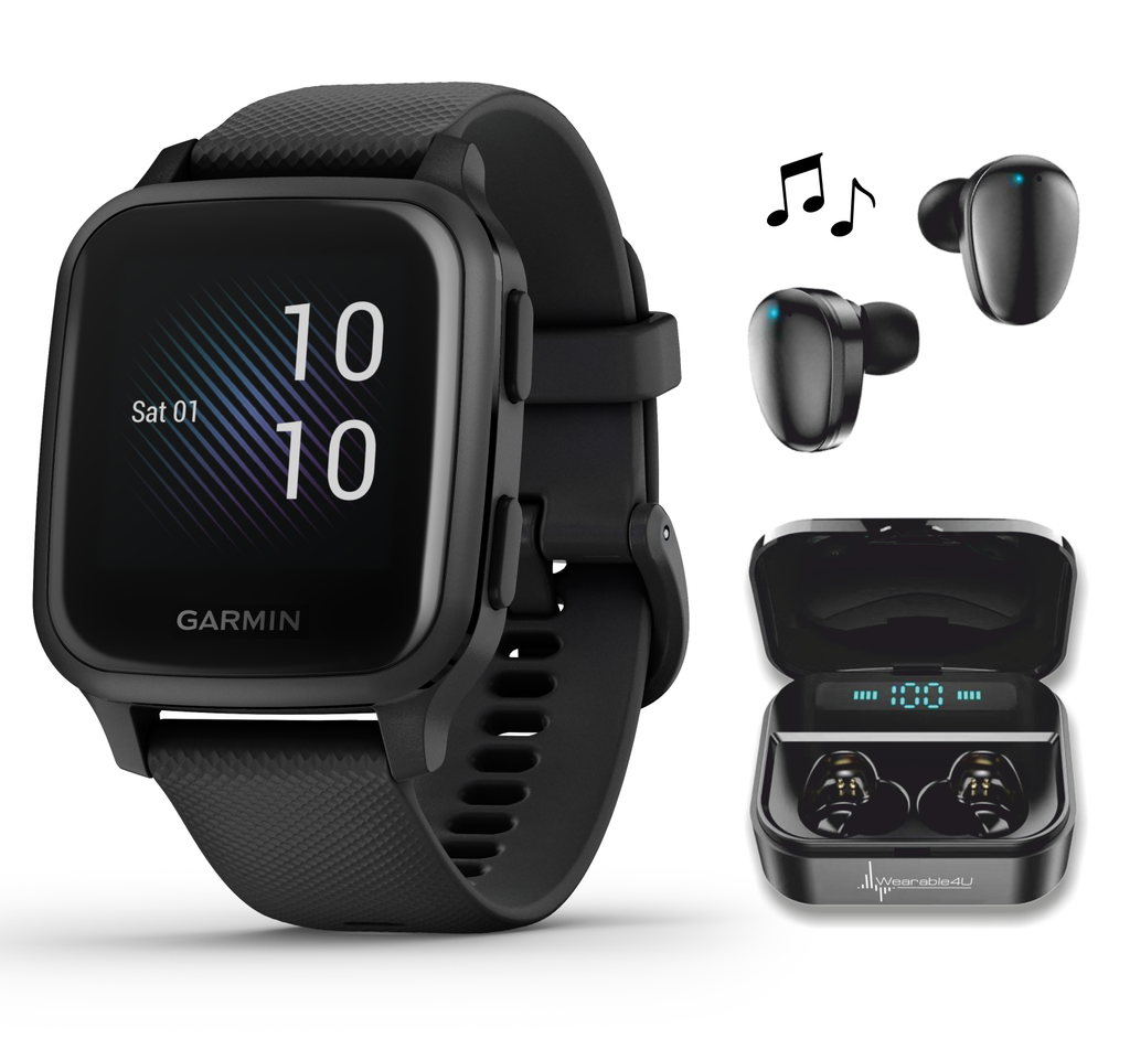 Garmin Venu Sq Music with Wearable4U EarBuds with Charging Power
