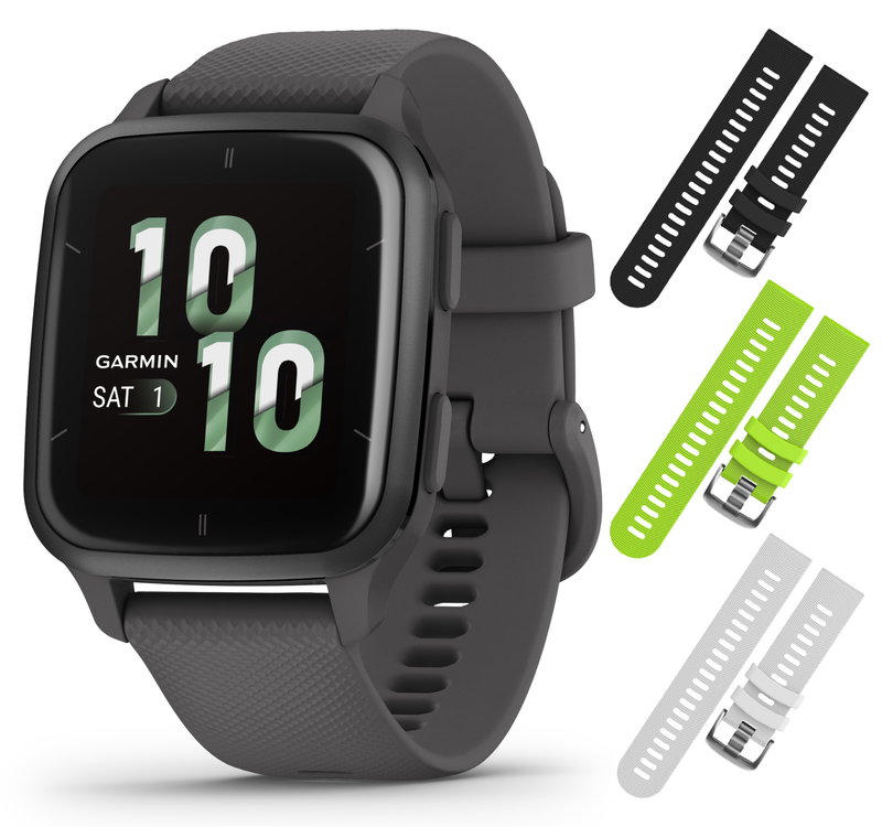 Garmin Venu Sq 2 GPS Smartwatch, All-Day Monitoring, Long-Lasting Battery Life, AMOLED Display, Black/Slate with Wearable4U Straps Bundle