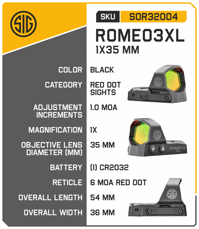 Sig Sauer ROMEO3XL 1X35mm 6 MOA Red Dot Sight