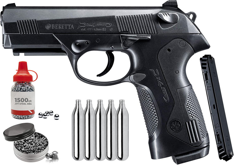 Umarex Beretta PX4 Storm .177 Cal Blowback Air Pistol, Black (2253004) with 5x12g CO2 and Pack of Pellets or BBs or Mag Bundle