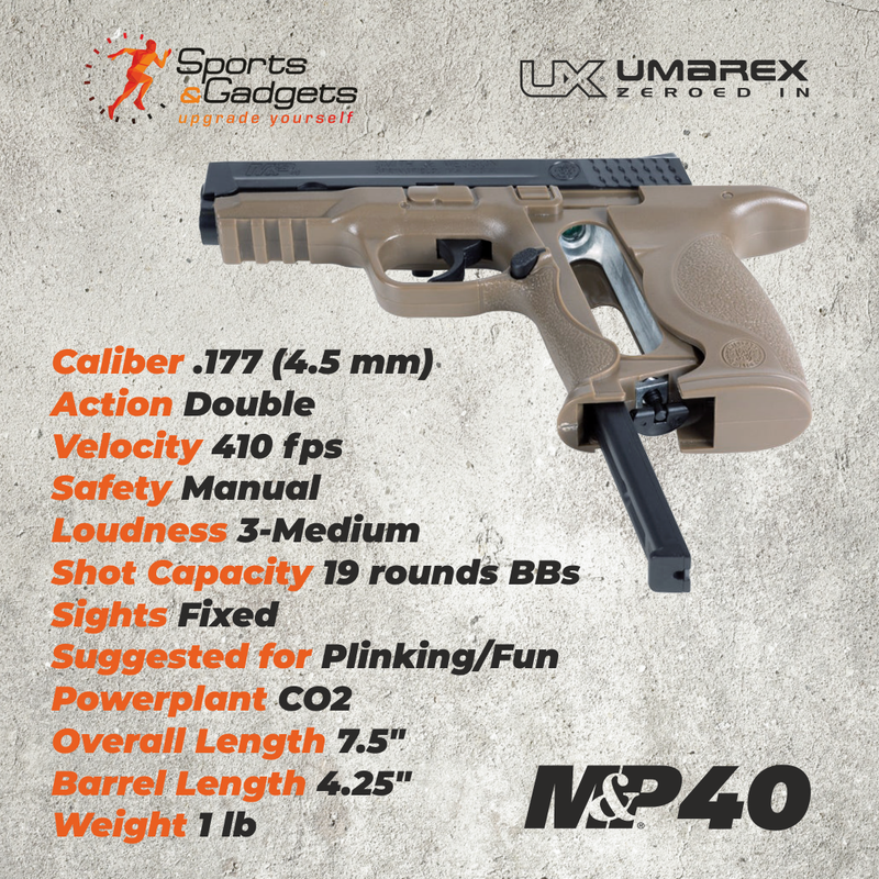 Umarex 2255051 Smith & Wesson M&P 40 CO2 .177 Cal Dark Earth Brown BB Air Pistol