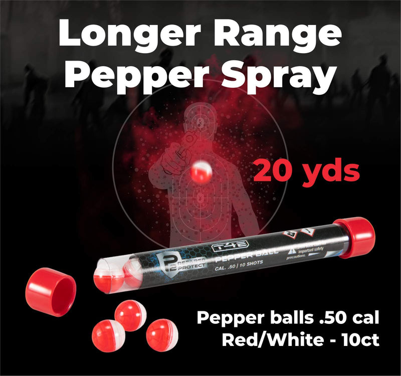 Umarex T4E by P2P .50 Cal Pepper Balls Red/White Longer Range Pepper Spray, Pepper Balls 10 Count (2 Pack) Non-Lethal Self Defense Strength with Lens Cloth Bundle