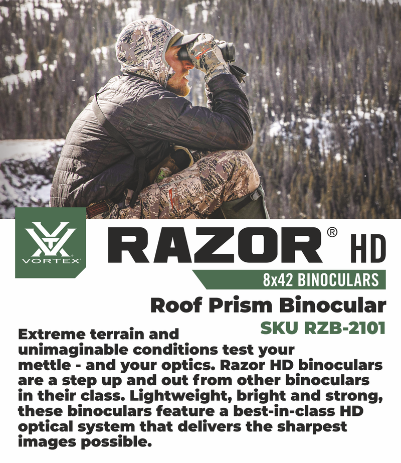 Vortex Optics Razor HD 8x42 Roof Prism Binocular RZB-2101 with Free Hat and Wearable4U Bundle