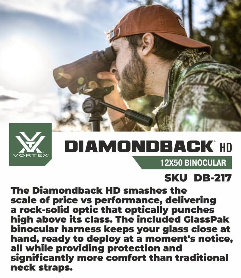 Vortex Optics DB-217 Diamondback HD 12x50 Binocular with Free Hat Bundle