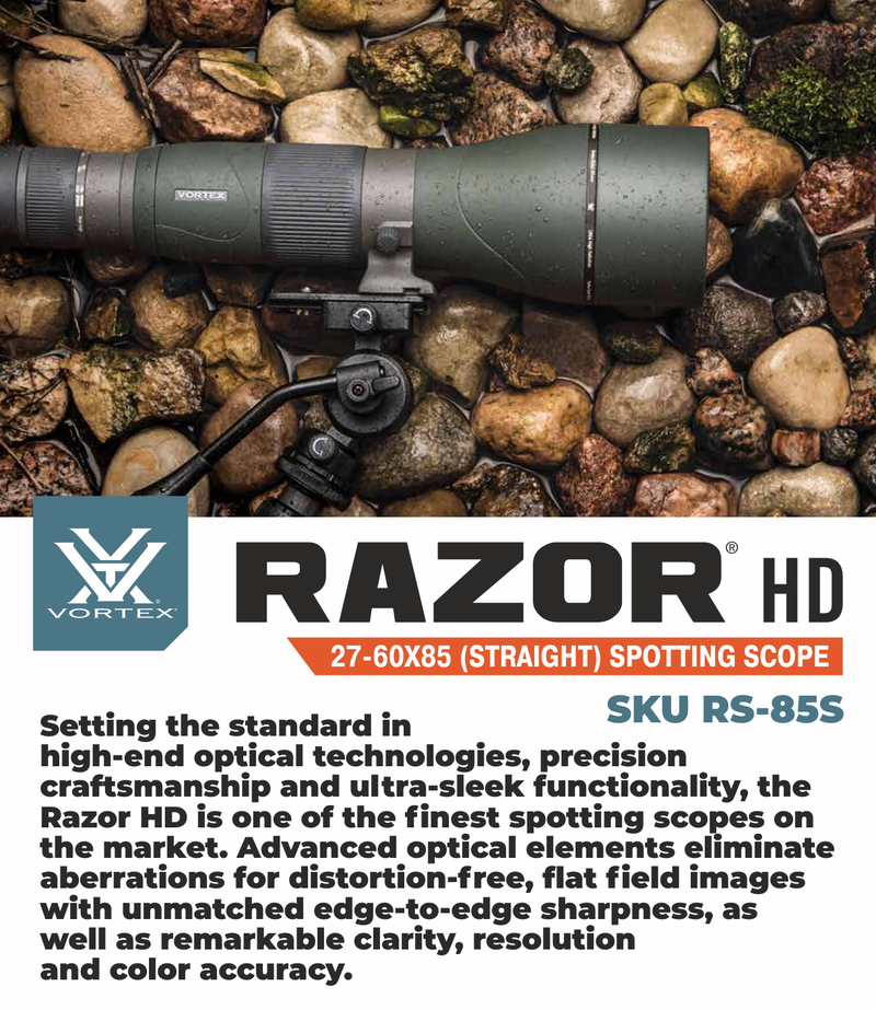 Vortex Optics Razor HD 27-60X85 Straight RS-85S Spotting Scope with Free Hat and Lens Cleaning Pen Bundle