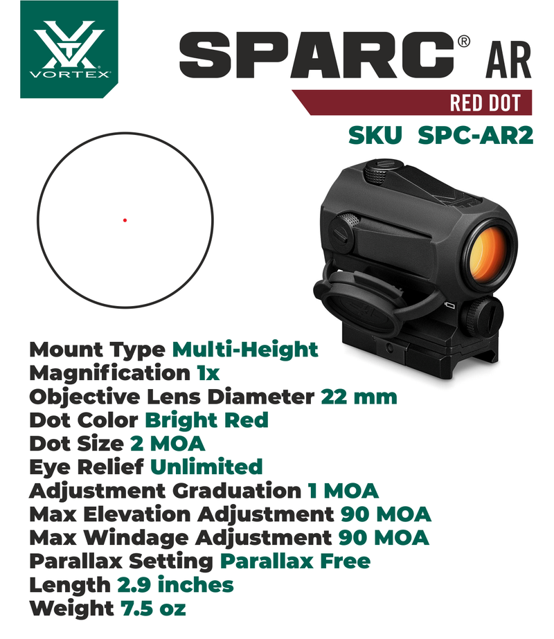 Vortex Optics SPARC Red Dot Sight Gen II (2 MOA Bright Red Dot, Multi-Height Mount System) with Wearable4U Bundle