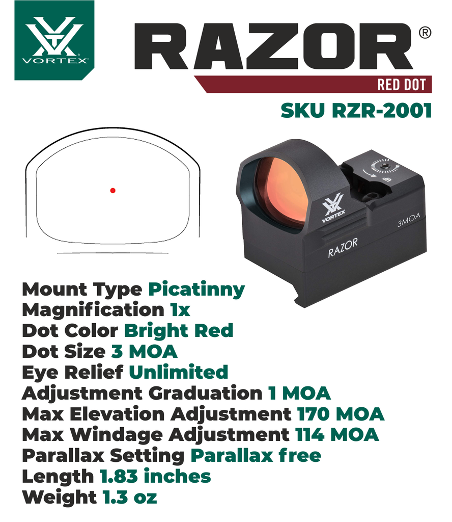 Vortex Optics Razor Red Dot Sight, 3 MOA Dot RZR2001 with Free Hat an