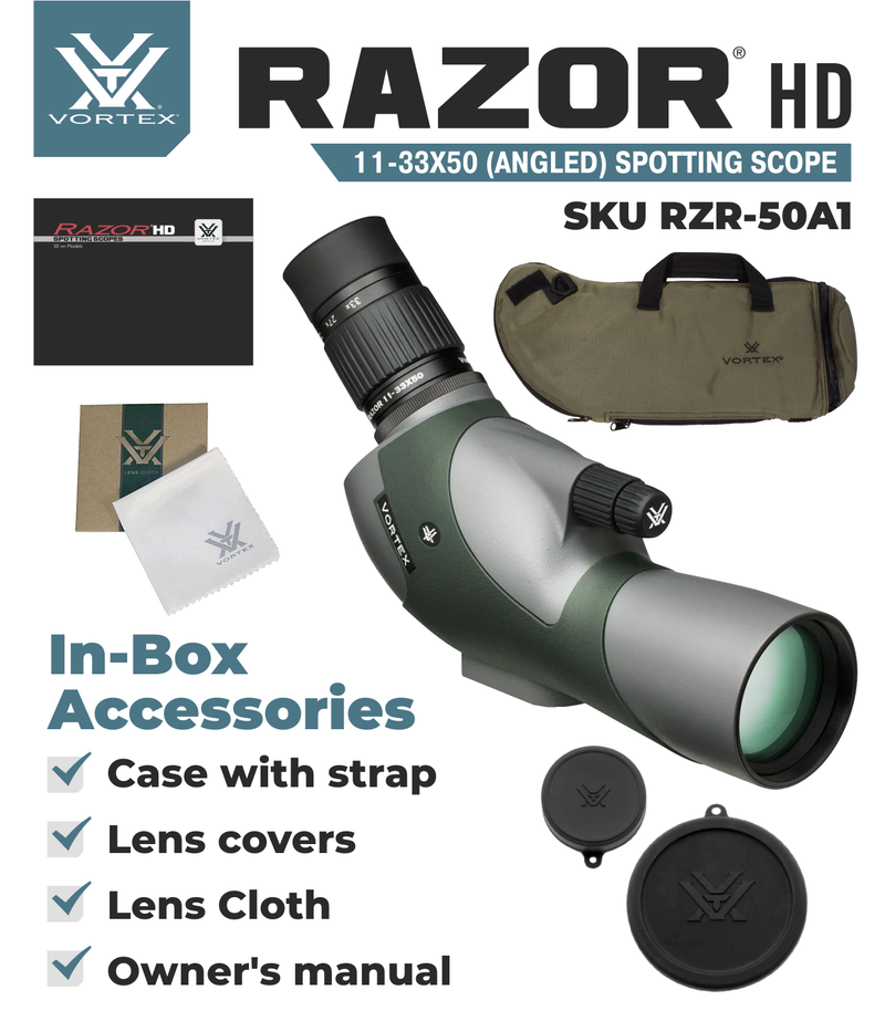 Vortex Optics Razor HD 11-33x50 (Angled) Spotting Scope with Free Hat and Wearable4U Bundle