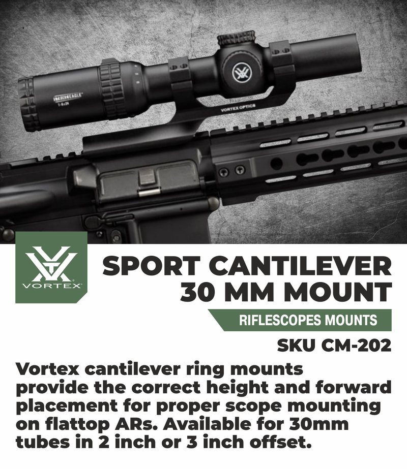 Vortex Optics CM-202 Cantilever Mount 30mm 2" Offset Rings