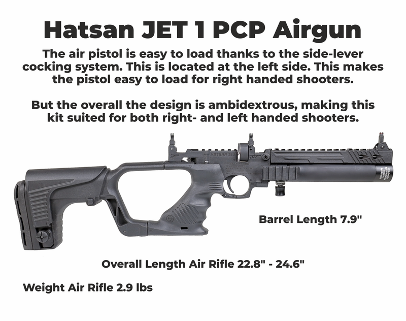 HATSAN Jet 1 / Jet 2 PCP AirGun, Air Pistol Converts to Pellet Air Rifle, Black (up to 788 fps, up to 16.5 fpe)