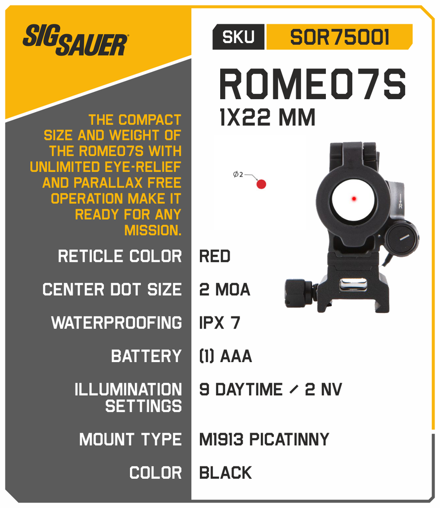 Sig Sauer ROMEO7S Compact Red Dot Sight 1X22mm – Sports and Gadgets