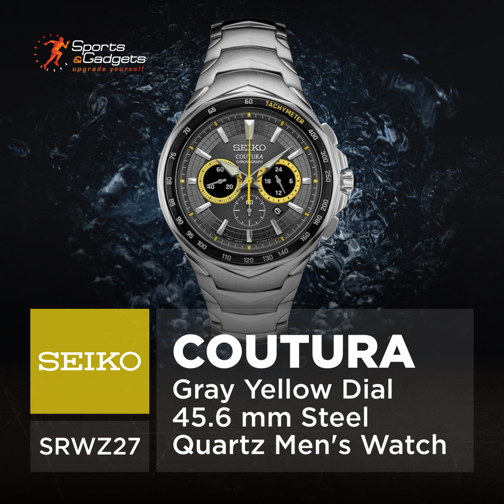 ⌚ Seiko Coutura Chrono Gray Yellow Dial 45.6 mm Steel Quartz Men's Watch (SRWZ27): Bold Sport Style with Refined Seiko Design ⚡