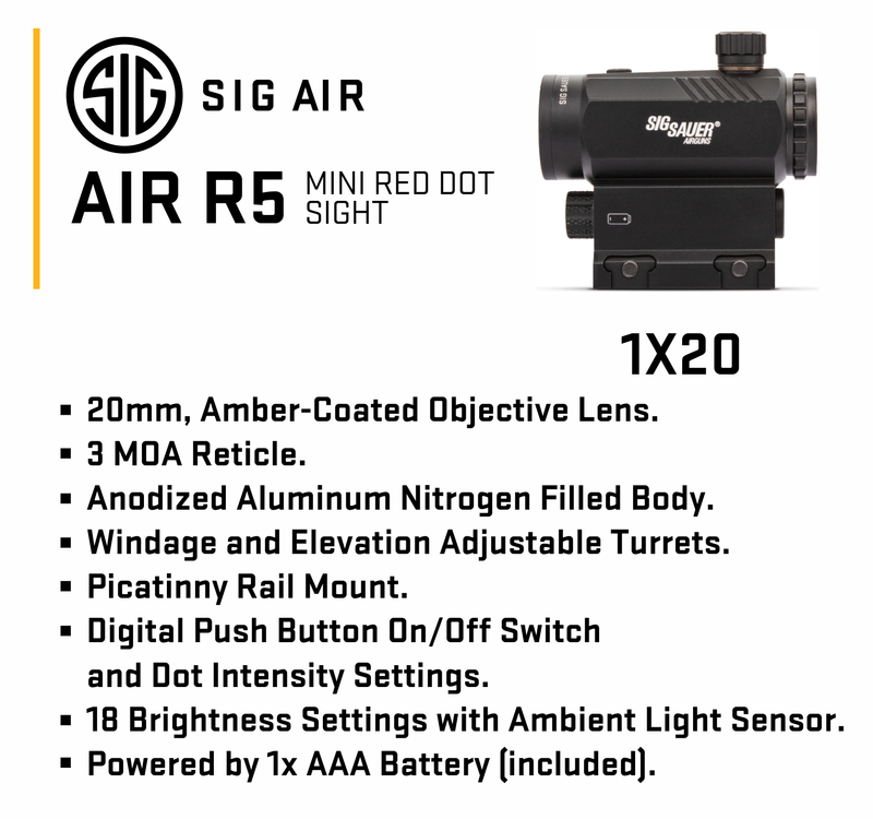 Sig Sauer Air R5 Mini Red Dot Sight 1x20mm Picatinny Rail Mount, Black (AIR-R5)