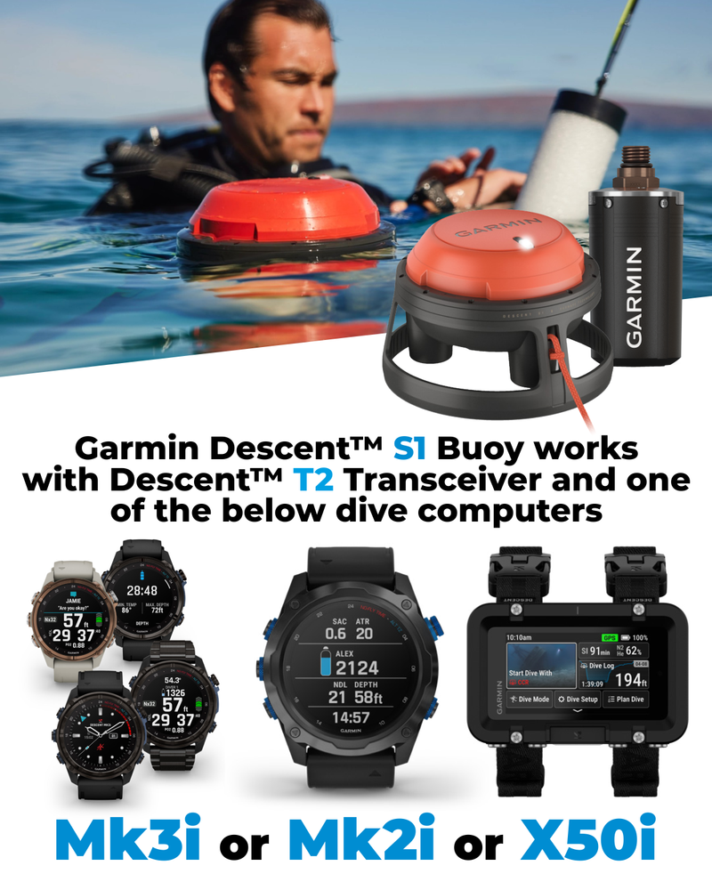 Garmin Descent S1 Buoy, Diver Communication with SubWave Sonar Messaging and Diver Monitoring, Descent T2 Transceivers and Compatible Dive Computer Required | Wearable4U Bundle (010-02546-00)