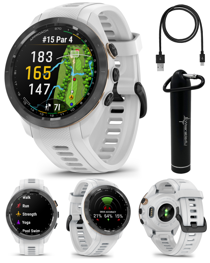 Garmin Approach S70 Premium Golf GPS Watch, 43,000+ Full-color CourseView Maps with Wearable4U Power Bank Bundle