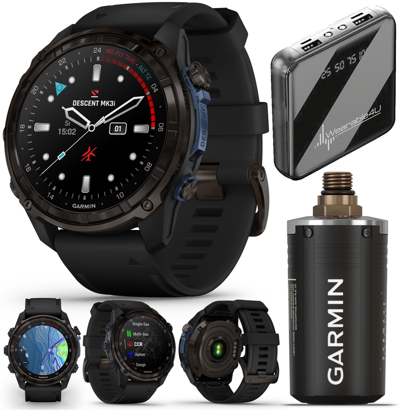Garmin Descent Mk3 & Mk3i 51 mm & 43 mm, Titanium Dive Computer +extra-long strap | Up to 25 days Battery Life, AMOLED Display, GPS Smartwatch & Wearable4U Gift Bundle