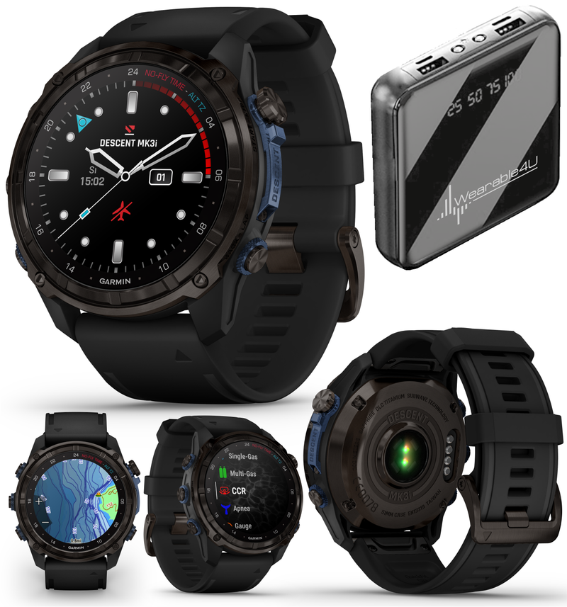 Garmin Descent Mk3 & Mk3i 51 mm & 43 mm, Titanium Dive Computer +extra-long strap | Up to 25 days Battery Life, AMOLED Display, GPS Smartwatch & Wearable4U Gift Bundle