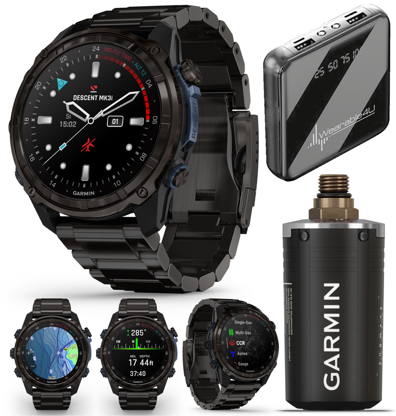 Garmin Descent Mk3 & Mk3i 51 mm & 43 mm, Titanium Dive Computer +extra-long strap | Up to 25 days Battery Life, AMOLED Display, GPS Smartwatch & Wearable4U Gift Bundle