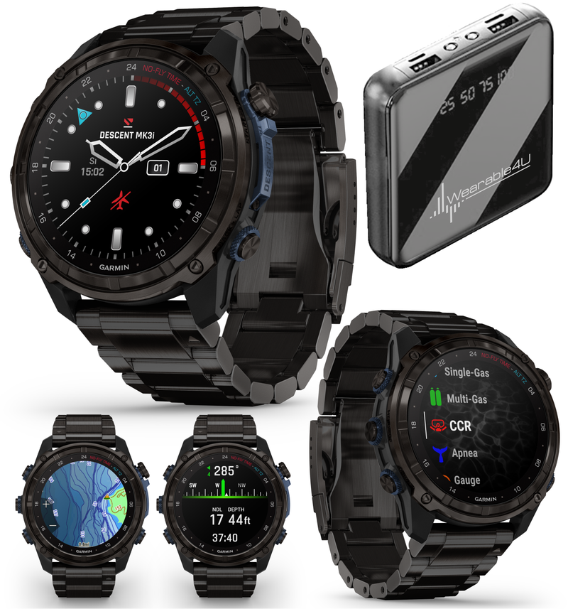Garmin Descent Mk3 & Mk3i 51 mm & 43 mm, Titanium Dive Computer +extra-long strap | Up to 25 days Battery Life, AMOLED Display, GPS Smartwatch & Wearable4U Gift Bundle
