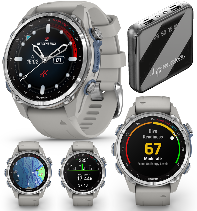 Garmin Descent Mk3 & Mk3i 51 mm & 43 mm, Titanium Dive Computer +extra-long strap | Up to 25 days Battery Life, AMOLED Display, GPS Smartwatch & Wearable4U Gift Bundle