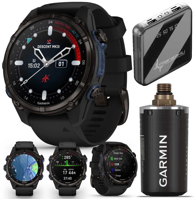 Garmin Descent Mk3 & Mk3i 51 mm & 43 mm, Titanium Dive Computer +extra-long strap | Up to 25 days Battery Life, AMOLED Display, GPS Smartwatch & Wearable4U Gift Bundle