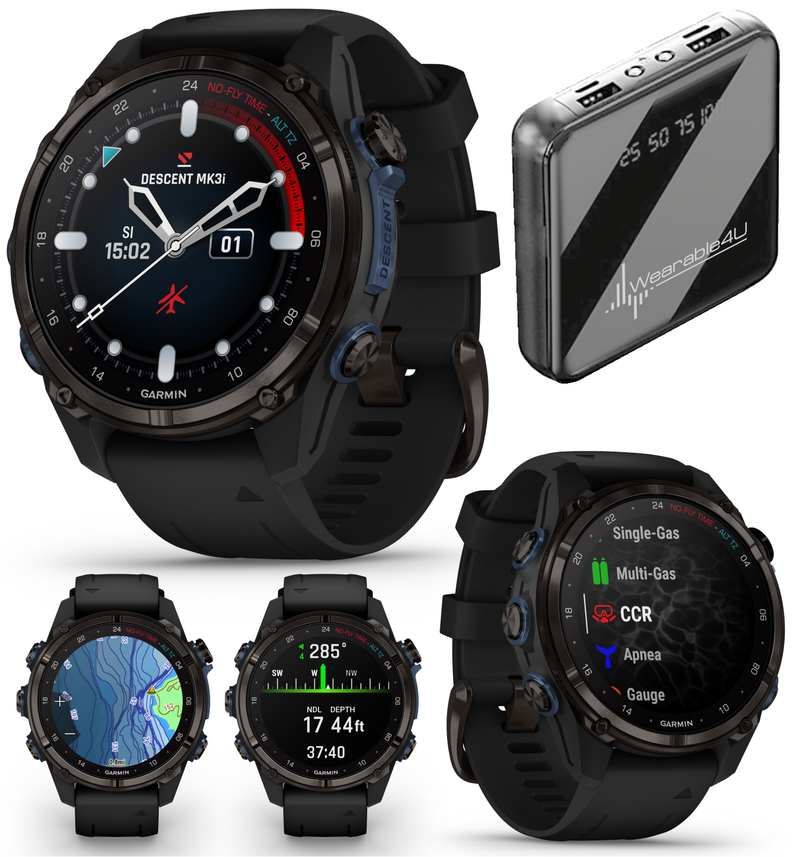 Garmin Descent Mk3 & Mk3i 51 mm & 43 mm, Titanium Dive Computer +extra-long strap | Up to 25 days Battery Life, AMOLED Display, GPS Smartwatch & Wearable4U Gift Bundle