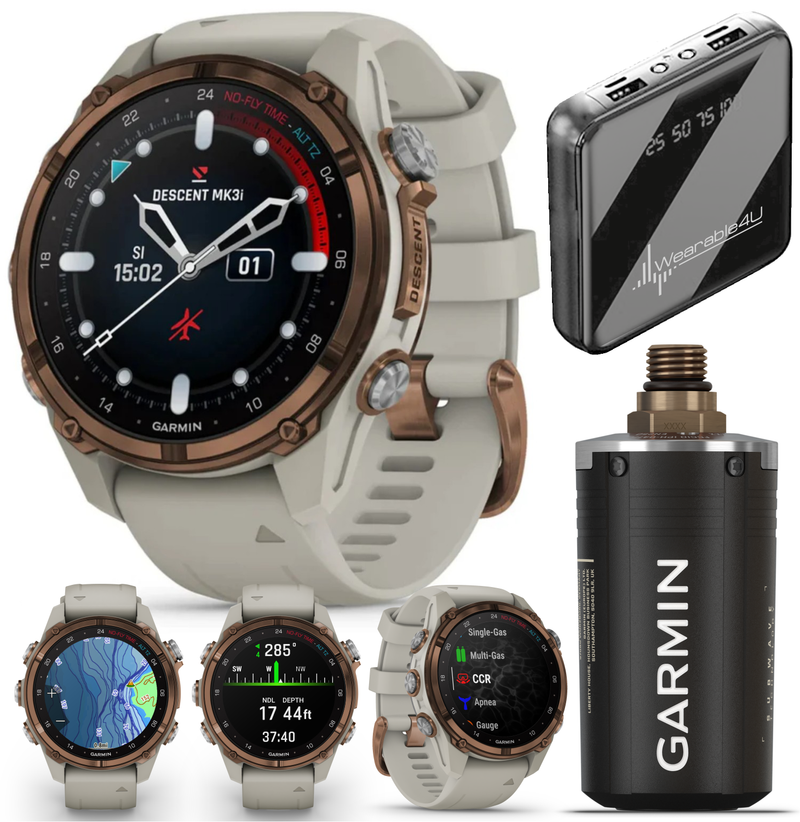 Garmin Descent Mk3 & Mk3i 51 mm & 43 mm, Titanium Dive Computer +extra-long strap | Up to 25 days Battery Life, AMOLED Display, GPS Smartwatch & Wearable4U Gift Bundle