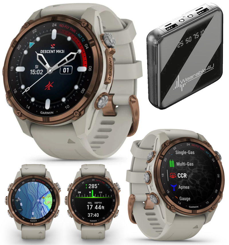 Garmin Descent Mk3 & Mk3i 51 mm & 43 mm, Titanium Dive Computer +extra-long strap | Up to 25 days Battery Life, AMOLED Display, GPS Smartwatch & Wearable4U Gift Bundle