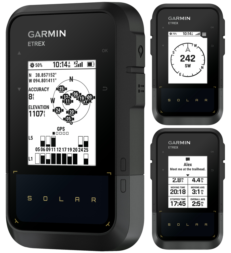 Garmin eTrex Solar, GPS Handheld Navigator, Unlimited Battery Life, Water Resistant with Wearable4U Power Bank Bundle