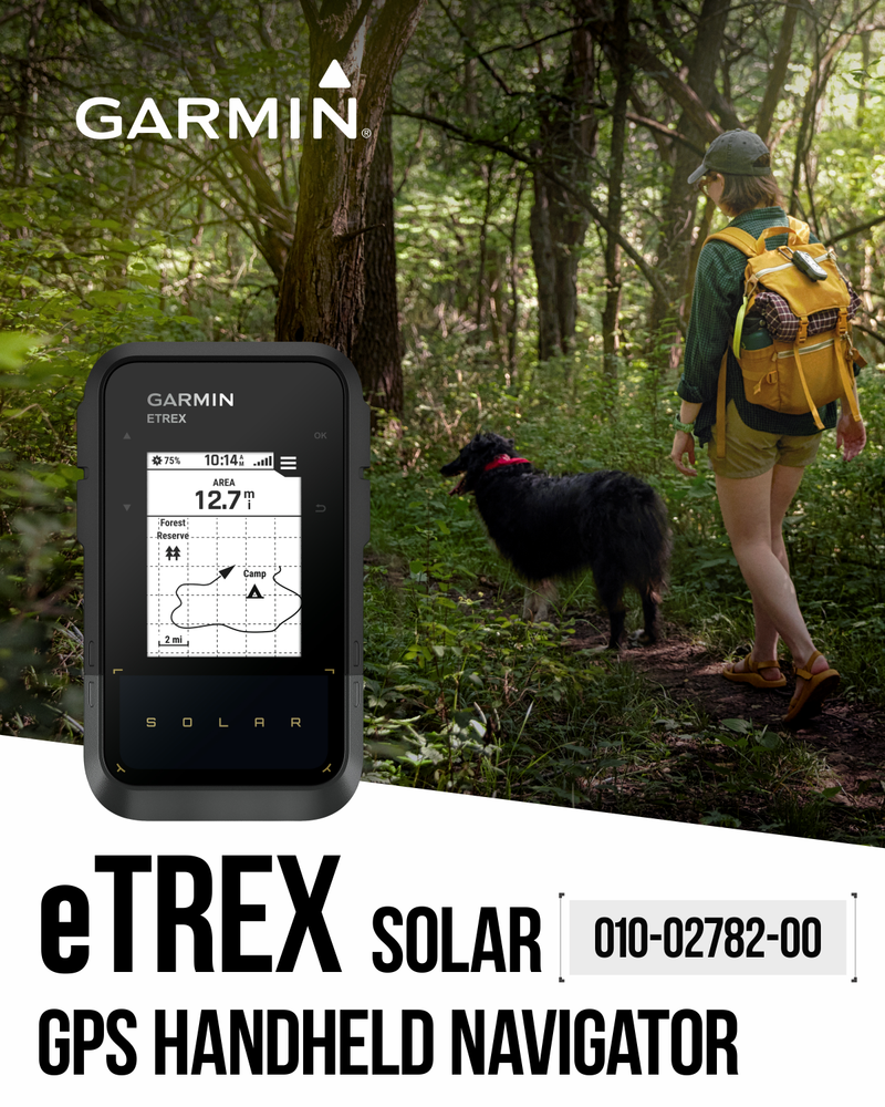 Garmin eTrex Solar, GPS Handheld Navigator, Unlimited Battery Life, Water Resistant with Wearable4U Power Bank Bundle