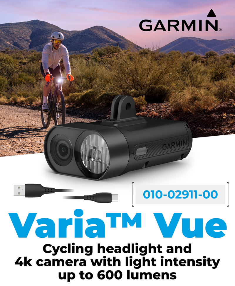 Garmin Varia Vue, Cycling Headlight and 4k Camera, Up to 600 Lumens, Auto Brightness, Crystal-Clear Video Recording, Incident Detection While Cycling w/ Wearable4U Bundle