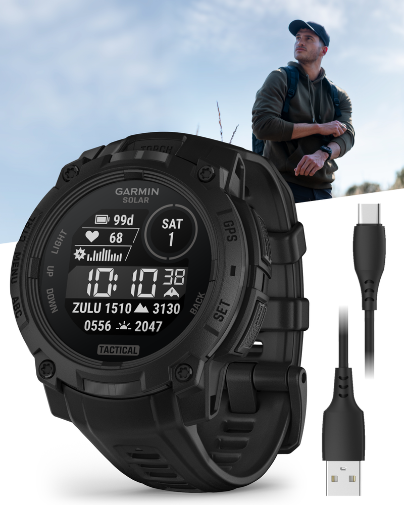 Garmin Instinct 3 Tactical Solar / AMOLED 45-50 mm GPS Rugged Outdoor Smartwatch with Wearable4U Bundle