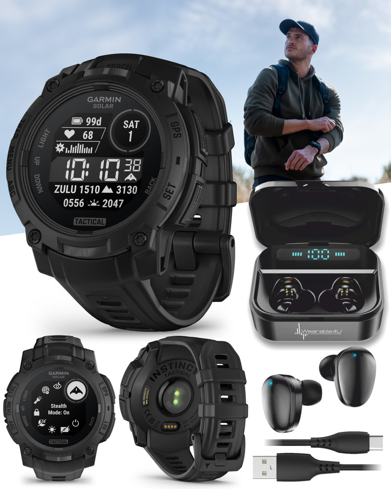 Garmin Instinct 3 Tactical Solar / AMOLED 45-50 mm GPS Rugged Outdoor Smartwatch with Wearable4U Bundle