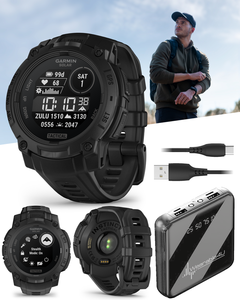 Garmin Instinct 3 Tactical Solar / AMOLED 45-50 mm GPS Rugged Outdoor Smartwatch with Wearable4U Bundle
