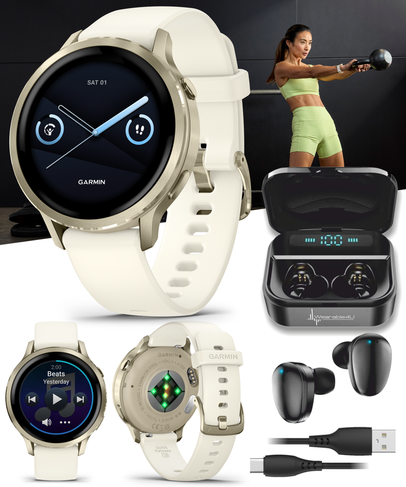 Garmin Venu 4 - 41/45mm AMOLED Advanced Health & Fitness GPS Smartwatch, Bright & Colorful Display, Built-in Flashlight, Up to 10/12 Days Battery Life with Wearable4U Bundle
