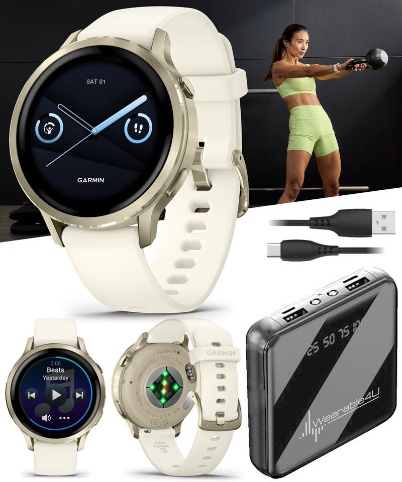 Garmin Venu 4 - 41/45mm AMOLED Advanced Health & Fitness GPS Smartwatch, Bright & Colorful Display, Built-in Flashlight, Up to 10/12 Days Battery Life with Wearable4U Bundle