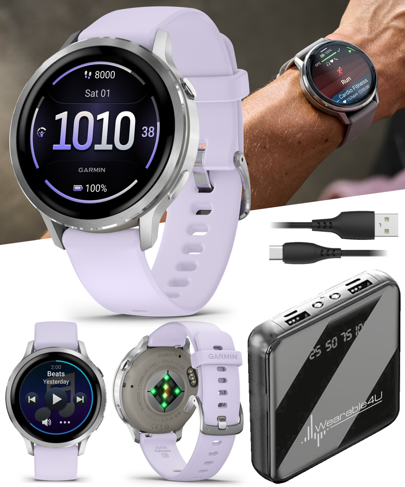 Garmin Venu 4 - 41/45mm AMOLED Advanced Health & Fitness GPS Smartwatch, Bright & Colorful Display, Built-in Flashlight, Up to 10/12 Days Battery Life with Wearable4U Bundle