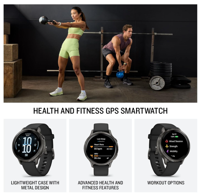 Garmin Venu 4 - 41/45mm AMOLED Advanced Health & Fitness GPS Smartwatch, Bright & Colorful Display, Built-in Flashlight, Up to 10/12 Days Battery Life with Wearable4U Bundle