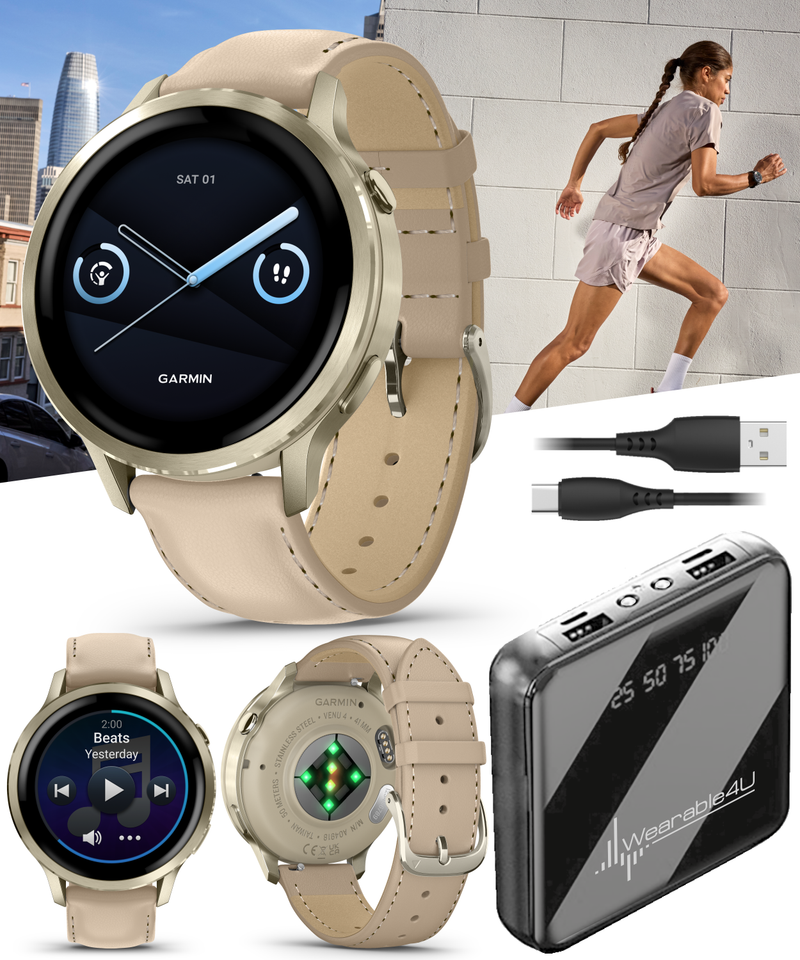 Garmin Venu 4 - 41/45mm AMOLED Advanced Health & Fitness GPS Smartwatch, Bright & Colorful Display, Built-in Flashlight, Up to 10/12 Days Battery Life with Wearable4U Bundle
