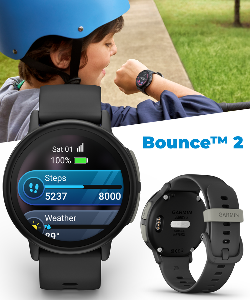 Garmin Bounce 2 Kids Smartwatch with LTE – Two-Way Calling, Text Messaging, Real-Time GPS Tracking, Swim-Friendly AMOLED Display, Music with Wearable4U Bundle