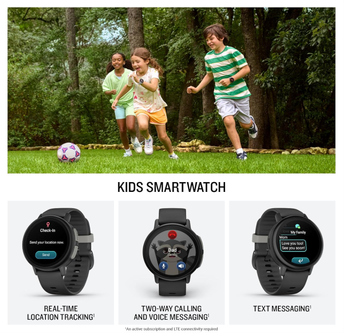 Garmin Bounce 2 Kids Smartwatch with LTE – Two-Way Calling, Text Messaging, Real-Time GPS Tracking, Swim-Friendly AMOLED Display, Music with Wearable4U Bundle