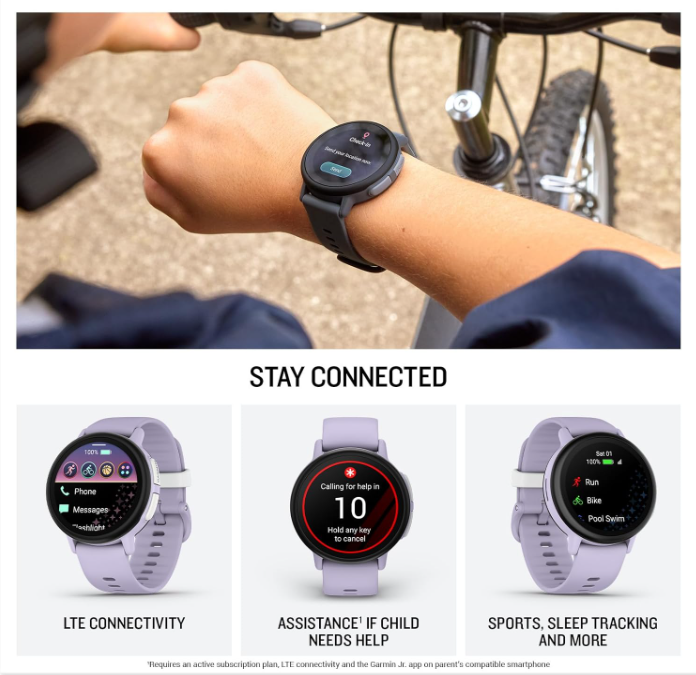 Garmin Bounce 2 Kids Smartwatch with LTE – Two-Way Calling, Text Messaging, Real-Time GPS Tracking, Swim-Friendly AMOLED Display, Music with Wearable4U Bundle