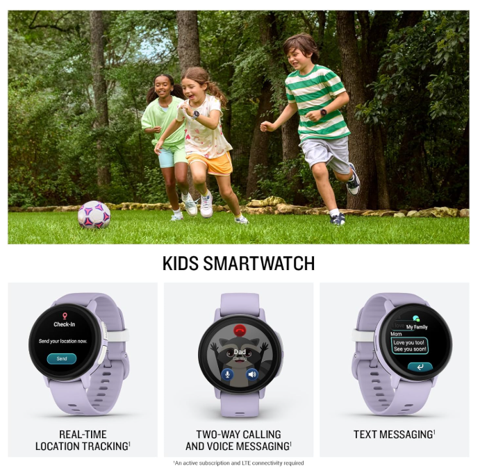 Garmin Bounce 2 Kids Smartwatch with LTE – Two-Way Calling, Text Messaging, Real-Time GPS Tracking, Swim-Friendly AMOLED Display, Music with Wearable4U Bundle