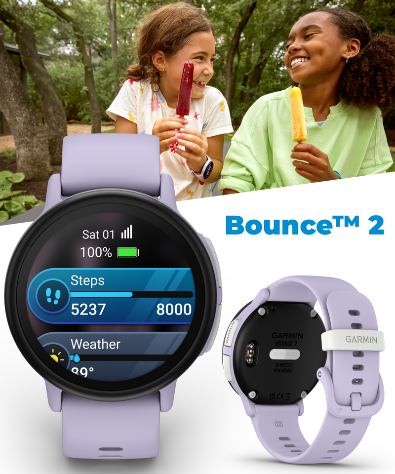Garmin Bounce 2 Kids Smartwatch with LTE – Two-Way Calling, Text Messaging, Real-Time GPS Tracking, Swim-Friendly AMOLED Display, Music with Wearable4U Bundle