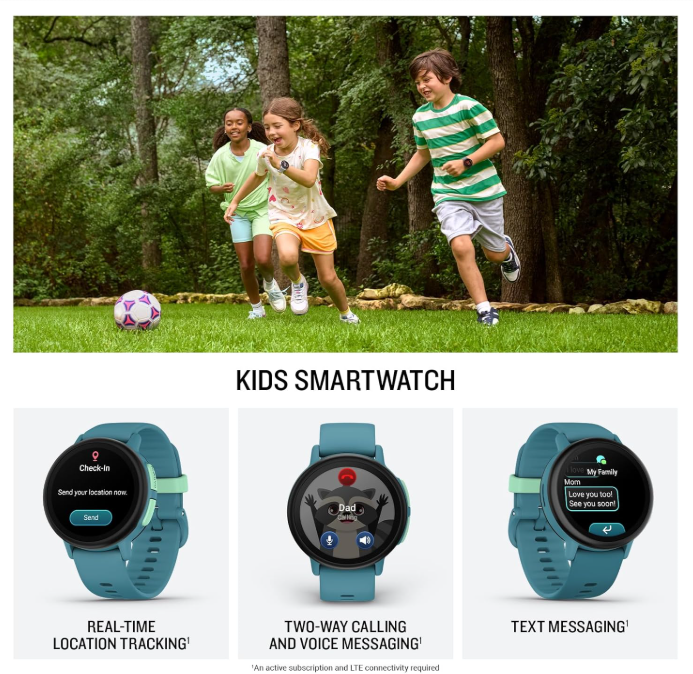 Garmin Bounce 2 Kids Smartwatch with LTE – Two-Way Calling, Text Messaging, Real-Time GPS Tracking, Swim-Friendly AMOLED Display, Music with Wearable4U Bundle