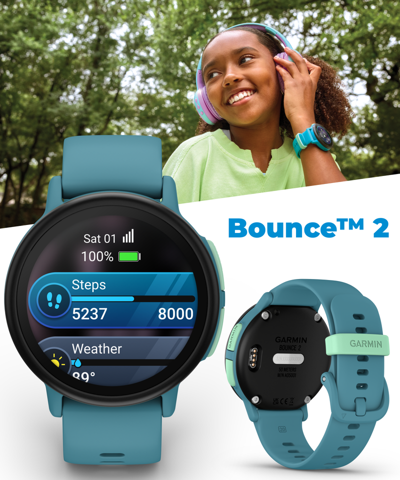 Garmin Bounce 2 Kids Smartwatch with LTE – Two-Way Calling, Text Messaging, Real-Time GPS Tracking, Swim-Friendly AMOLED Display, Music with Wearable4U Bundle